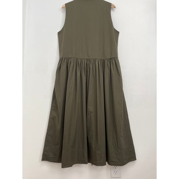 MAYE Corinne Shirtdress Poplin Cotton Relaxed A-Line Midi Dress Khaki - Large - Picture 9 of 13